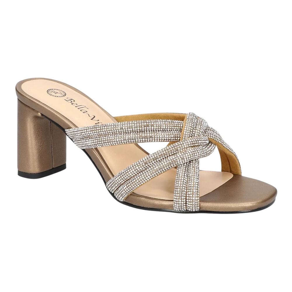 Bella Vita Women's Carmen Embellished Block Heel Sandals Bronze Size 8 WW